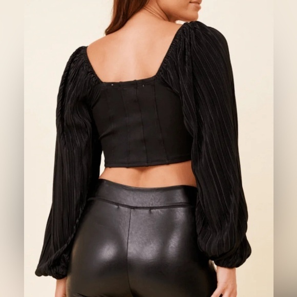 Vintage Havana-BLACK CORSET BALLOON SLEEVE TOP-size Small-NWT-Retail $70 - Picture 2 of 16
